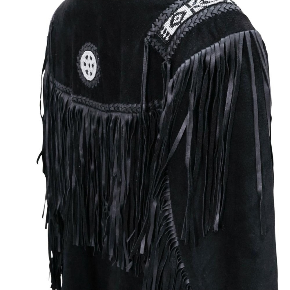 Vintage Scully Leather Western Black Fringed Jacket Beaded Detail Size 48 - Picture 6 of 14